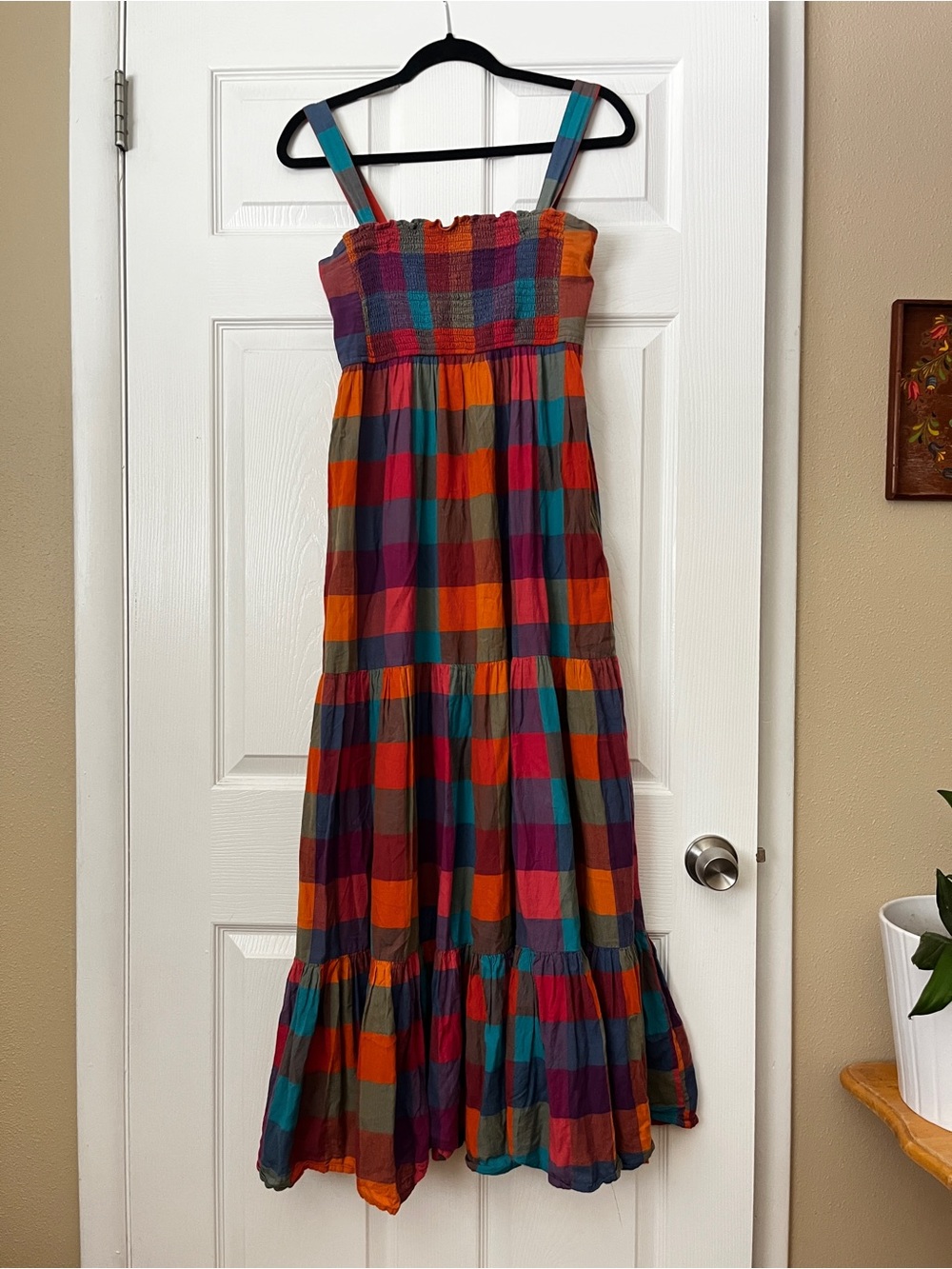 Sezane Millie Multicolor Check Tiered Maxi Dress | Size 36/4 - Picture 3 of 5